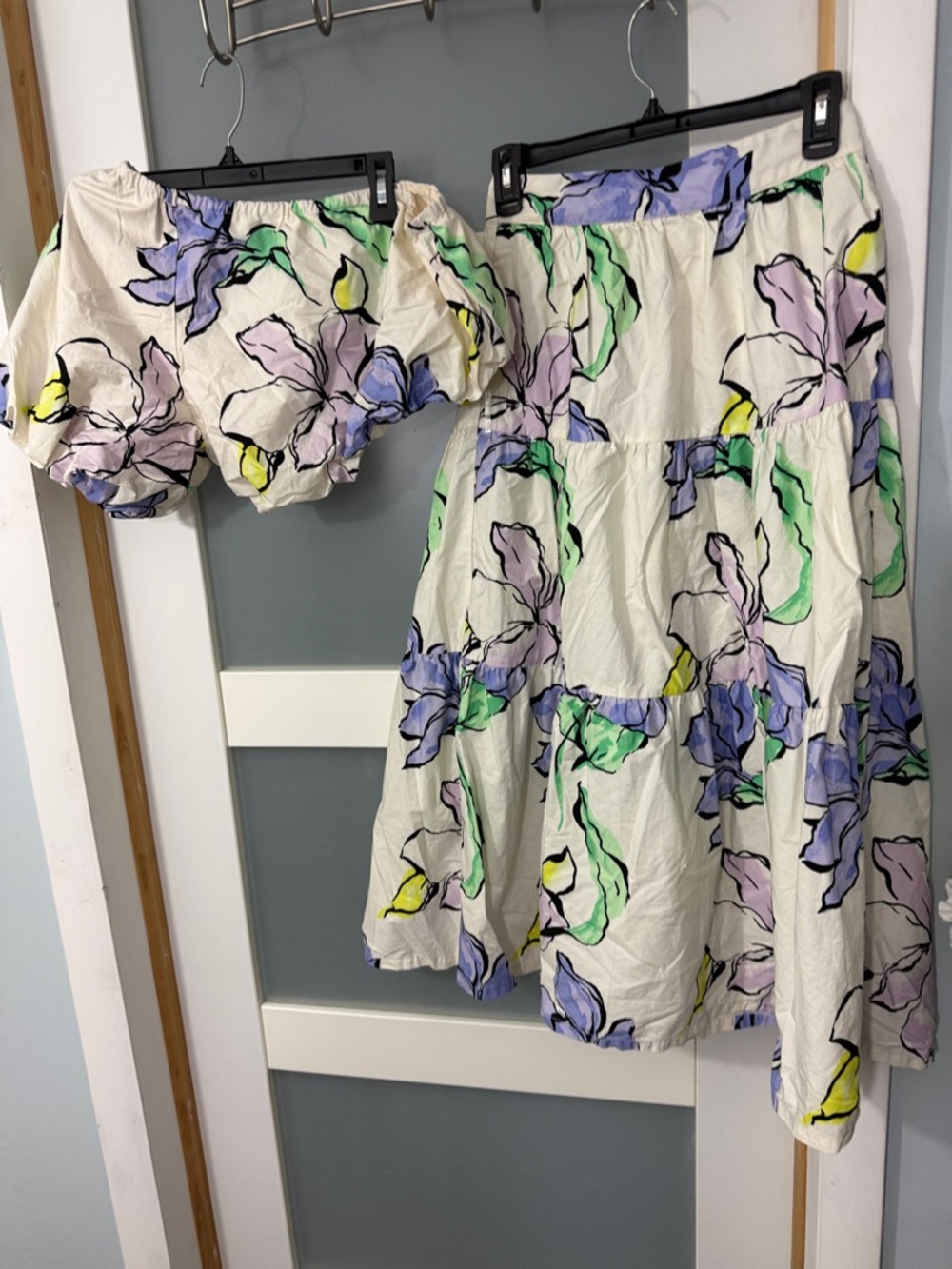 a new day Cream Floral Tiered Maxi Skirt with Top one shoulder